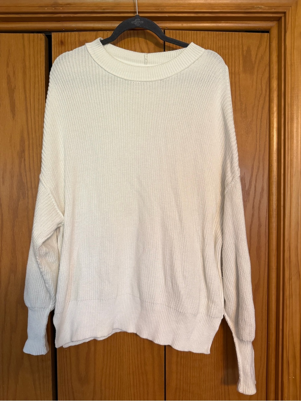 aerie Cream Ribbed Scoop-Neck Sweater